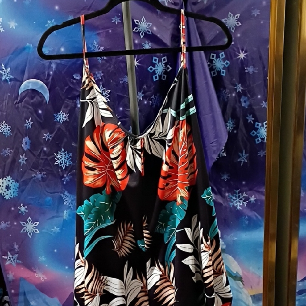 Tropical Leaf Print Spaghetti Strap Pant Suit
